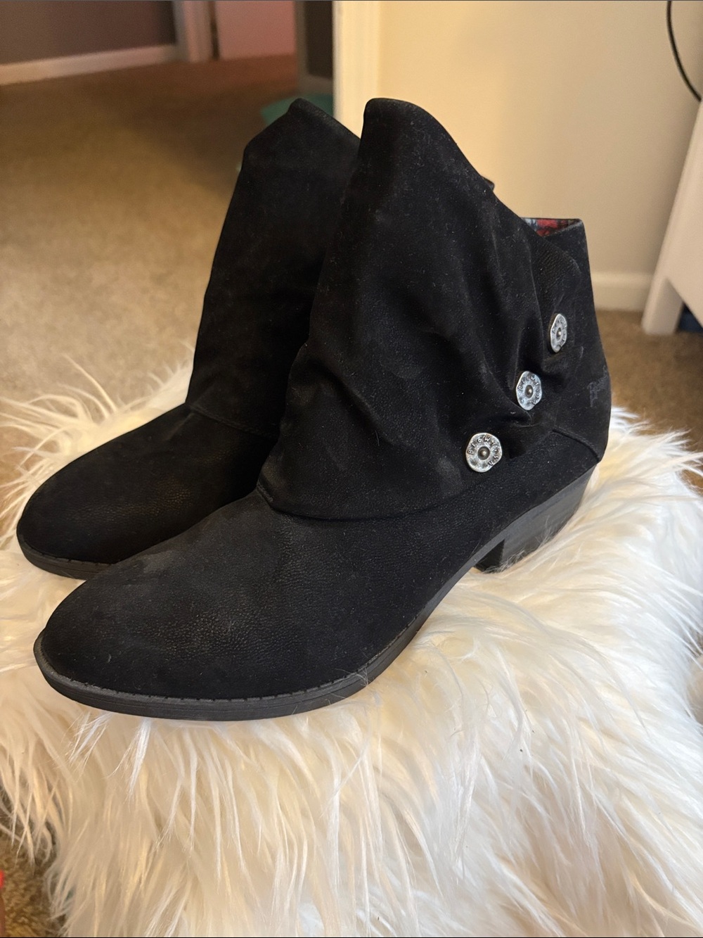 Black Women's Ankle Boots with Button Accent